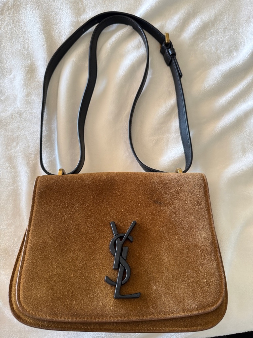 Saint Laurent Brown Suede Crossbody Bag with Black YSL Hardware (pre-loved) - Picture 11 of 15